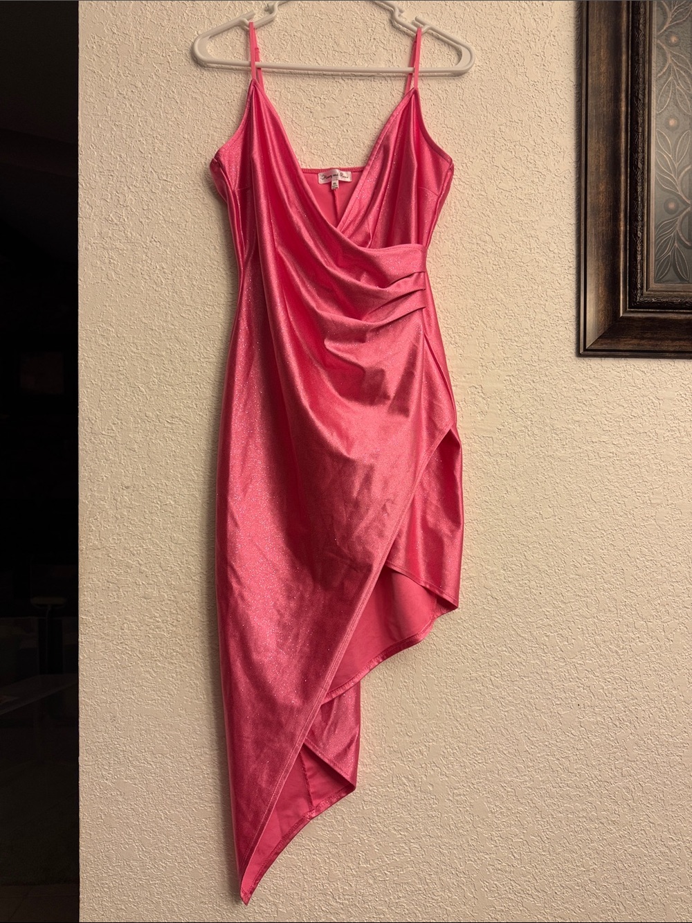 Honey and Rosie Hot Pink Asymmetrical Satin Slip Dress